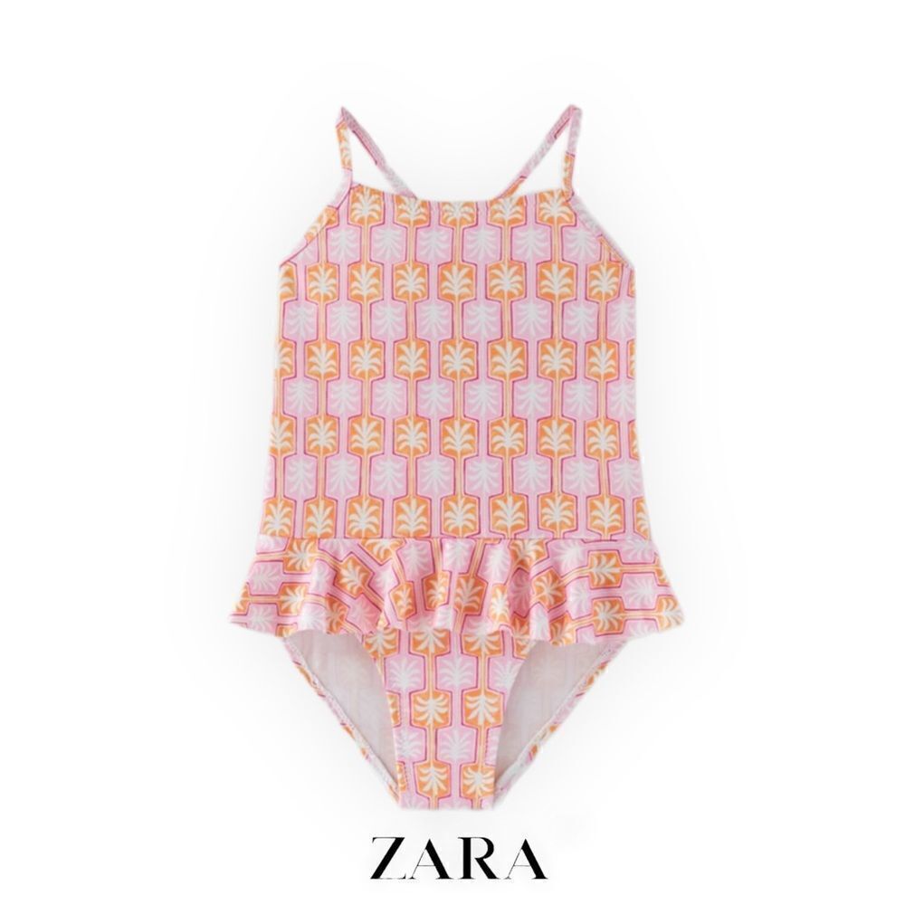 ZARA Kids | Orange/Pink | GEOMETRIC PALM TREE SWIMSUIT